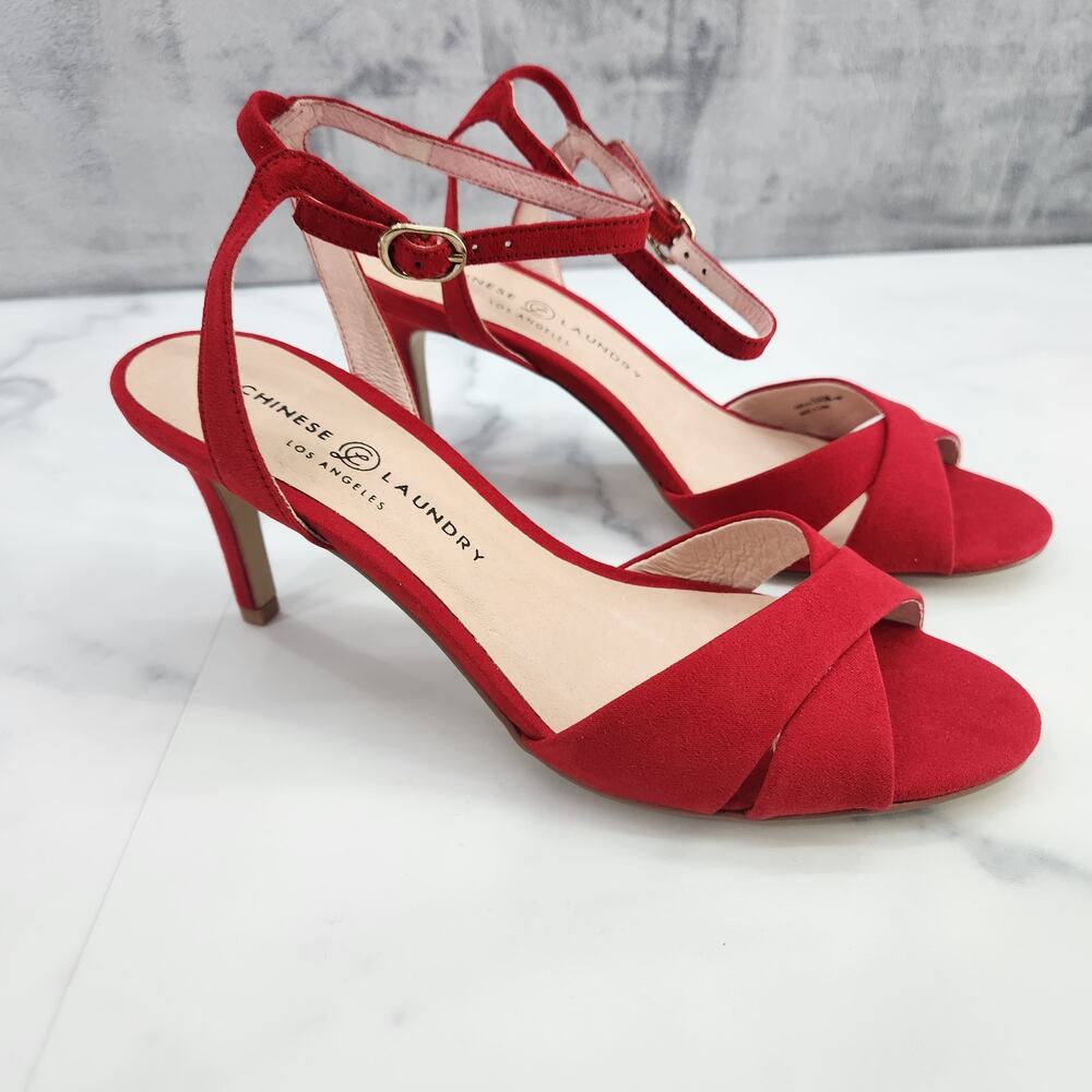 Chinese Laundry Rosita Micro Suede Open Toe Lollipop Red 9 US 40 EU